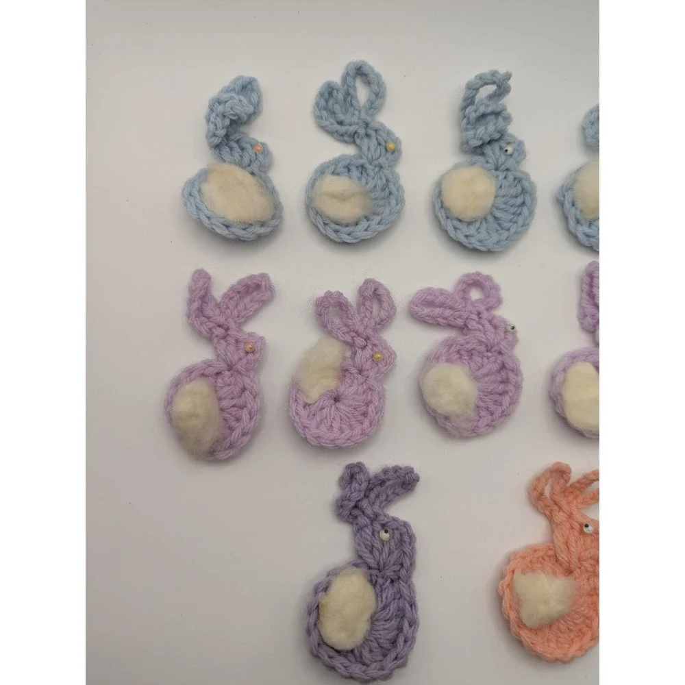 Lot of 12‎ Vtg Handmade Crochet Multicolor Bunnies Rabbits Pastel Easter Spring